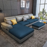 Blakey 6 Seater L Shape Sofa with Ottoman for Living Room (Blue Grey Fabric) Left Side