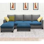 Rihan 8 Seater L Shape Sofa Set with Ottoman for Living Room (Turquise Grey Fabric) Left Side Sofa