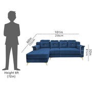 Casaliving Snowy LHS 6 Seater L Shape Sofa Set for Living Room (Blue Colour) Premium Fabric Sofa