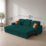 Casaliving Gagnon LHS 4 Seater L Shape Corner Sofa Cum Bed for Living Room with Storage (Black Fabric) Premium Fabric Sofa Cum Bed