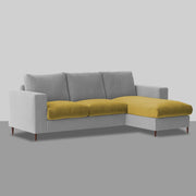 Charmi RHS 4 Seater L Shape Sofa Set for Living Room (Yellow Grey Fabric) Premium Fabric Sofa
