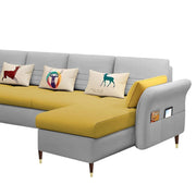 Ventos RHS 6 Seater L Shape Sofa Set for Living Room (Yellow Grey) Premium Velvet Fabric