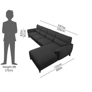 Janifer RHS 6 Seater L Shape Sofa Set for Living Room (Black Colour) Premium Fabric Sofa Set