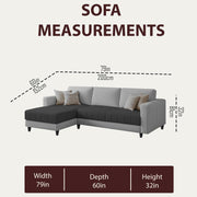 Oslo 4 Seater LHS L Shape Sofa Set for Living Room (Black Grey Fabric) Premium Fabric Sofa Set for Living Room