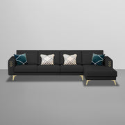 Falco RHS 6 Seater L Shape Sofa Set for Living Room (Black Fabric) Premium Fabric Sofa