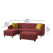 Neyami LHS 4 Seater with Ottoman L Shape Sofa Set for Living Room (Maroon) Premium Fabric Sofa Set