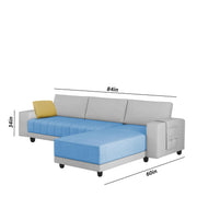 Linus RHS 4 Seater L Shape Sofa Set for Living Room (Turquise Grey Fabric) Premium Fabric Sofa