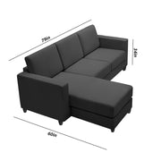 Casaliving Stoiny LHS 4 Seater L Shape Sofa Set for Living Room (Black Fabric) Premium Fabric Sofa
