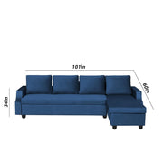 Asper RHS 6 Seater L Shape Sofa Set for Living Room (Blue Fabric) Premium Fabric Sofa