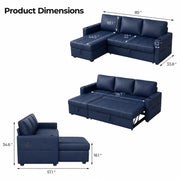 Casaliving Glanie LHS 4 Seater Corner Sofa Cum Bed for Living Room with Storage (Beige Fabric) Leatherette Fabric Sofa with Cup Holder