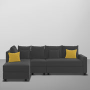 Inclair LHS 6 Seater L Shape Sofa Set for Living Room (Black Fabric) Premium Fabric Sofa