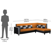Nordy RHS 6 Seater L Shape Sofa Set for Living Room (Orange Black Colour) Premium Fabric Sofa Set