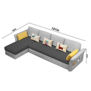 Ventos LHS 6 Seater L Shape Sofa Set for Living Room (Black Grey) Premium Velvet Fabric