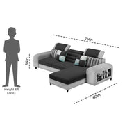 Samra RHS 4 Seater L Shape Sofa Set with 4 Puffy for Living Room (Black Grey Fabric) Premium Fabric Sofa