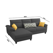 Casaliving Seams LHS 4 Seater L Shape Sofa for Living Room (Black Fabric) Premium Fabric Sofa