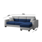 Aden RHS 4 Seater L Shape Sofa Set with 2 Puffy for Living Room (Blue Grey Colour Fabric) Premium Fabric Sofa Set for Living Room
