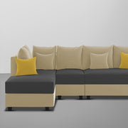 Inclair LHS 6 Seater L Shape Sofa Set for Living Room (Cream Black Fabric) Premium Fabric Sofa