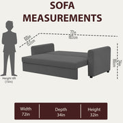 Clifton 3 Seater Sofa Cum Bed for Living Room (Dark Grey Fabric) Premium Fabric Sofa