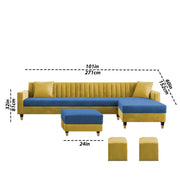 Garcia RHS 8 Seater L Shape Sofa Set with Ottoman & 2 Puffy for Living Room (Dark Grey) Premium Fabric Sofa Set