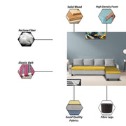 Asper RHS 6 Seater L Shape Sofa Set for Living Room (Yellow Grey Fabric) Premium Fabric Sofa