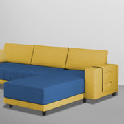 Linus RHS 4 Seater L Shape Sofa Set for Living Room (Yellow Blue Fabric) Premium Fabric Sofa