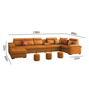 Emerson Modern U-Shaped Sectional Sofa Set 9 Seater, Sofa Couch with 3 Puffy for Hall (Black Colour) Premium Leatherette Fabric Sofa