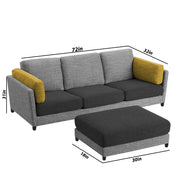 Nairo 4 Seater Interchangeable L Shape Sofa with Ottoman for Living Room (Black Grey Fabric)