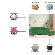 Blustin RHS 4 Seater L Shape Sofa Set for Living Room (Green Fabric) Premium Fabric Sofa
