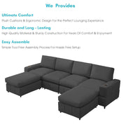 Rone 6 Seater L-Shaped & U-Shaped Sofas Set for Living Room – (Black Colour Fabric) Premium Comfort Sofa