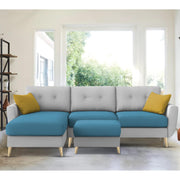Lizel LHS 4 Seater L Shape Sofa Set with Center Table for Living Room (Turquise Grey Fabric) Premium Velvet Fabric Sofa