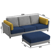 Nairo 4 Seater Interchangeable L Shape Sofa with Ottoman for Living Room (Blue Grey Fabric)