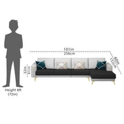 Falco RHS 6 Seater L Shape Sofa Set for Living Room (Black Grey Fabric) Premium Fabric Sofa