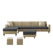 Casaliving Garcia 8 Seater RHS L Shape Sofa Set with Ottoman & 2 Puffy for Living Room (Grey Colour Fabric) Premium Fabric Sofa