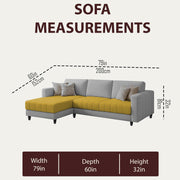 Oslo 4 Seater LHS L Shape Sofa Set for Living Room (Yellow Grey Fabric) Premium Fabric Sofa Set for Living Room
