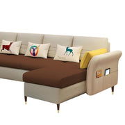 Ventos RHS 6 Seater L Shape Sofa Set for Living Room (Cream Brown) Premium Velvet Fabric