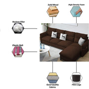 Andon 6 Seater L Shape Sofa Set for Living Room (Black Grey Fabric) Left Side Sofa