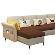 Ventos LHS 6 Seater L Shape Sofa Set for Living Room (Cream Brown) Premium Velvet Fabric