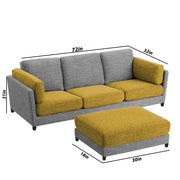Nairo 4 Seater Interchangeable L Shape Sofa with Ottoman for Living Room (Yellow Grey Fabric)