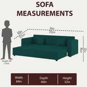 Cameron 3 Seater Sofa Cum Bed for Living Room (Pine Fabric) Premium Fabric Sofa