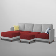 Swaloni LHS 6 Seater L Shape Sofa Set with Center Table for Living Room (Maroon Grey) Premium Fabric Sofa