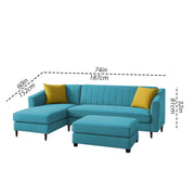 Neyami LHS 4 Seater with Ottoman L Shape Sofa Set for Living Room (Turquise) Premium Fabric Sofa Set
