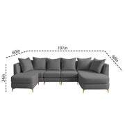 Zoe 8 Seater U Shape Sofa Set for Living Room (Black Grey Colour) Premium Fabric Sofa Set Living Room