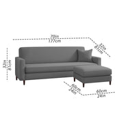 Valkyrie 4 Seater L Shape Convertible Sofa Set for Living Room, 3 Seater & Ottoman Modular Sectional Couch for Small Space (Dark Grey Colour) Fabric