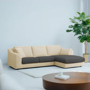 Cortina RHS 4 Seater L Shape Sofa Set for Living Room (Cream Black Fabric) Premium Fabric Sofa
