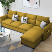 Andon 6 Seater L Shape Sofa Set for Living Room (Yellow Fabric) Right Side Sofa