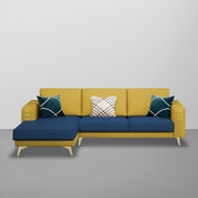 Falco LHS 4 Seater L Shape Sofa Set for Living Room (Blue Yellow Fabric) Premium Fabric Sofa