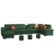 Emerson Modern U-Shaped Sectional Sofa Set 9 Seater, Sofa Couch with 3 Puffy for Hall (Black Colour) Premium Leatherette Fabric Sofa