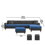 Garcia RHS 8 Seater L Shape Sofa Set with Ottoman & 2 Puffy for Living Room (Dark Grey) Premium Fabric Sofa Set