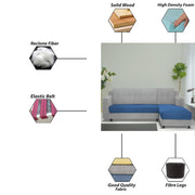 Fracher RHS 4 Seater L Shape Sofa Set for Living Room (Blue Grey Fabric) Premium Fabric Sofa