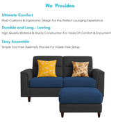 Casaliving Nancy 2 Seater with Ottoman Sofa Set for Living Room (Black Colour) Premium Fabric Sofa Set